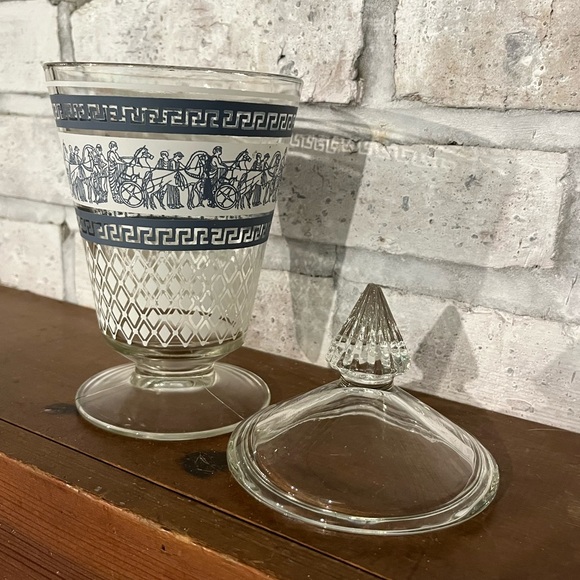 Vintage Mid Century MCM 50s Patrician Blue Jeannette Jar With Lid Greek Style - Picture 4 of 5